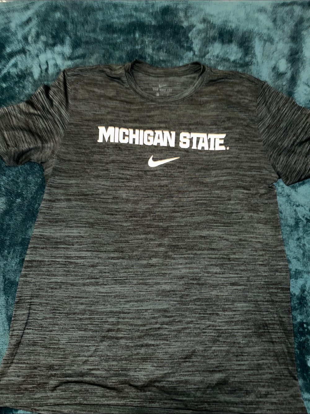 Nike Men's Heather Green Michigan State T-Shirt with White Logo